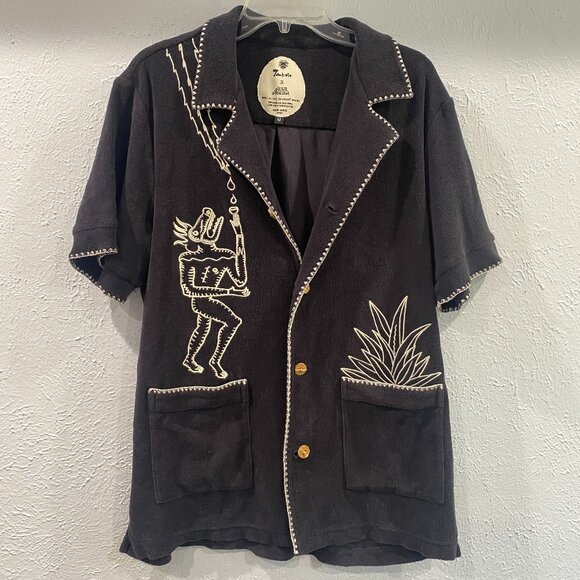 Tombolo 'Agua Mágica' Cabaña Shirt grey terry cloth w/ivory stitching, men's M - Picture 3 of 10